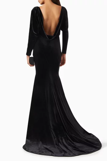 Long-sleeve Open-back Gown in Velvet