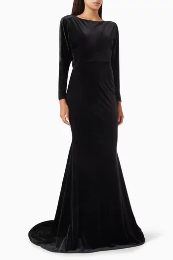Long-sleeve Open-back Gown in Velvet