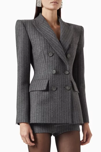Double Breasted Fitted Blazer in Wool-blend