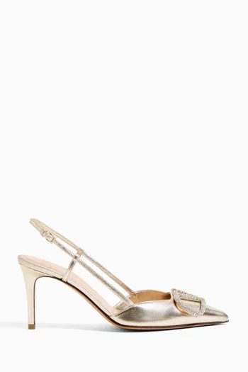 حذاء كلاسيك بسير خلفي وشعار حرف V جلد لامع