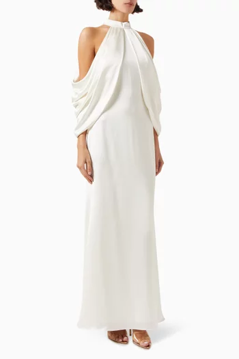 Cold-shoulder Draped Gown in Satin