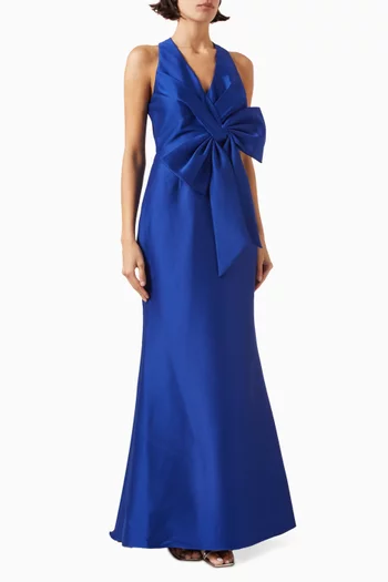 Bow-embellished Halter Gown in Stretch Mikado