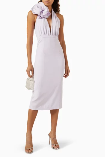 Angela Floral Halter-neck Midi Dress in Crepe