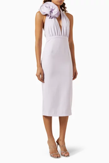 Angela Floral Halter-neck Midi Dress in Crepe