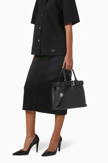 Medium Buckle Tote Bag in Leather