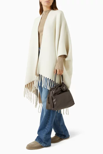 Fringe Knit Poncho in Wool-cashmere