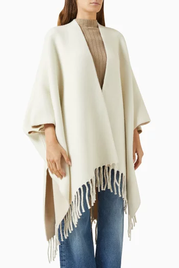 Fringe Knit Poncho in Wool-cashmere