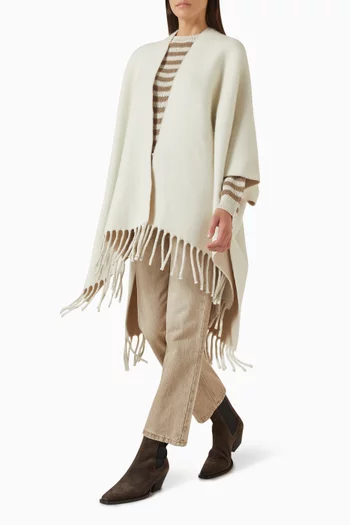 Fringe Knit Poncho in Wool-cashmere
