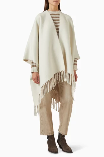 Fringe Knit Poncho in Wool-cashmere