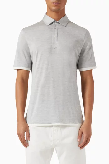 Faux-layering Polo Shirt in Silk & Cotton