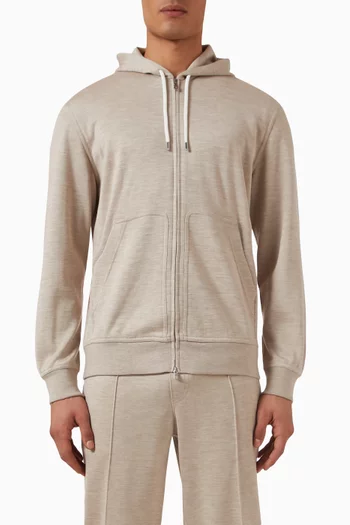 كنزة بغطاء رأس وسحّاب كشمير وحرير