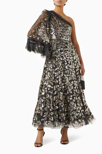 Falling Leaves One-Shoulder Gown in Tulle