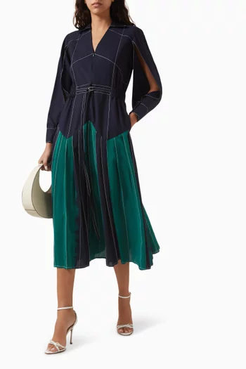Belted Pleated Midi Dress