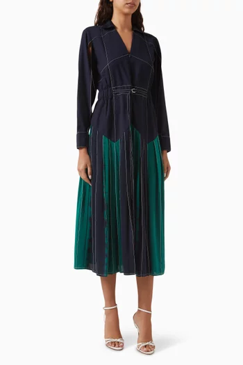 Belted Pleated Midi Dress