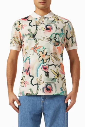 Floral-print Polo Shirt in Cotton Piquè