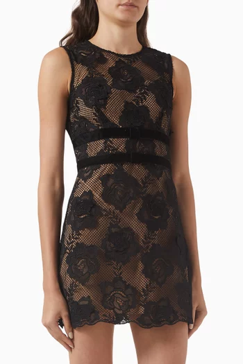 Velvet-bow Mini Dress in Lace