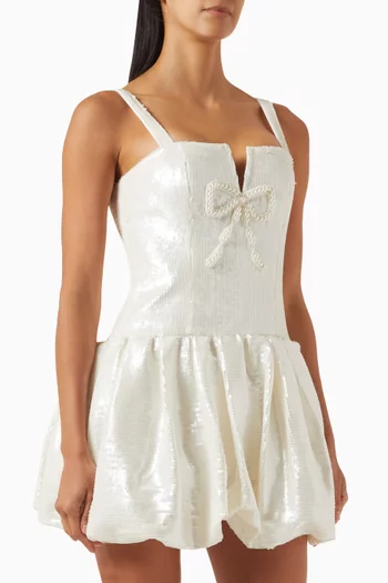 Sequin-embellished Bow Mini Dress