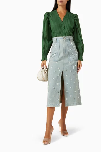 Perlette Embellished Midi Skirt in Denim