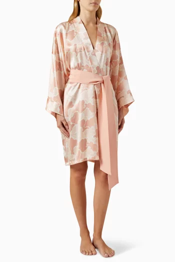 Mimi Cloud-print Robe in Silk Satin