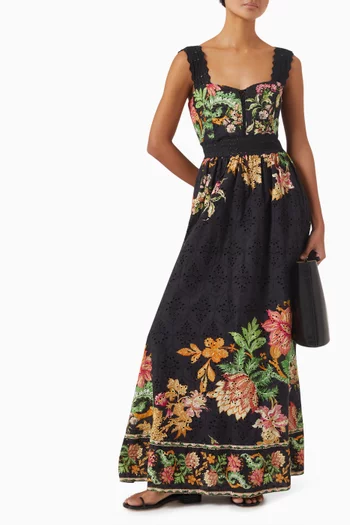 Floral Maxi Dress in Cotton Schiffli