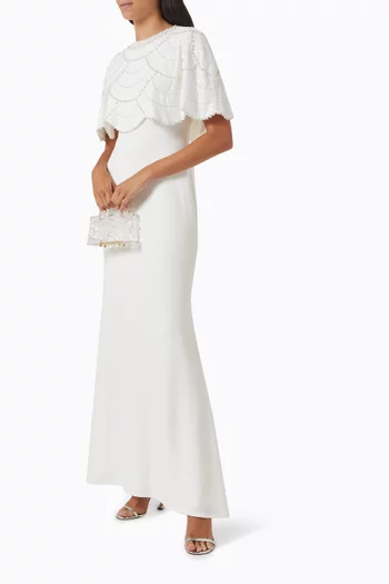 Reba Sequin-embellished Cape Gown in Crepe