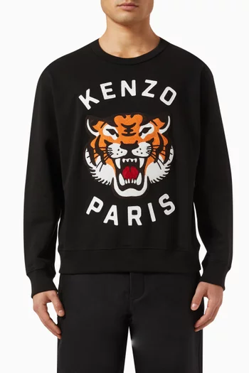 Unisex Lucky Tiger Embroidered Sweatshirt in Cotton