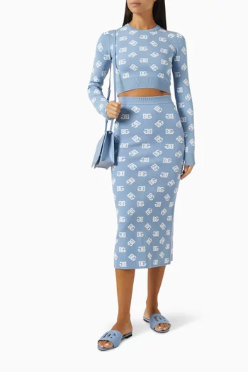 DG Logo Crewneck Cropped Sweater in Viscose Jacquard