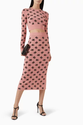 Monogram Pencil Midi Skirt in Viscose Blend
