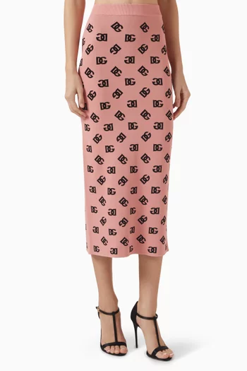 Monogram Pencil Midi Skirt in Viscose Blend