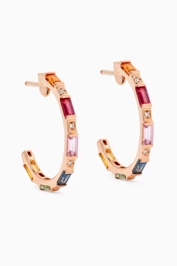 Noor Baguette Sapphire and Diamond Hoops Earrings in 18kt Rose Gold
