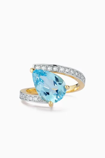 Slanted Pear-cut Topaz & Diamond Ring in 14kt Gold