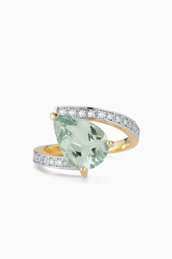 Slanted Pear-cut Amethyst & Diamond Ring in 14kt Gold