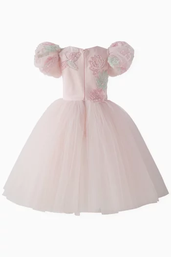 فستان تول بنقشة زهور وطبقات