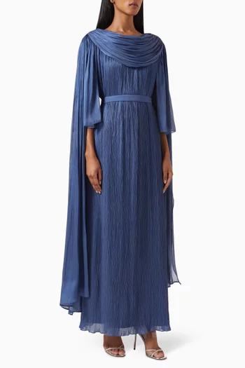 Belted Cape-sleeve Maxi Dress
