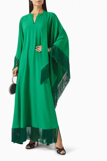 Hammamet Fringe Kaftan in Crepe-cady