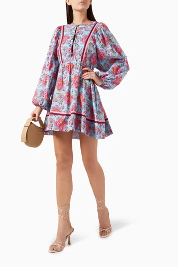 Coquille Batwing Mini Dress in Cotton-voile