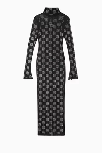 فستان فونكس طويل مزين بتطريزات قماش شبكي