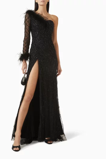 Embellished One-shoulder Gown in Tulle