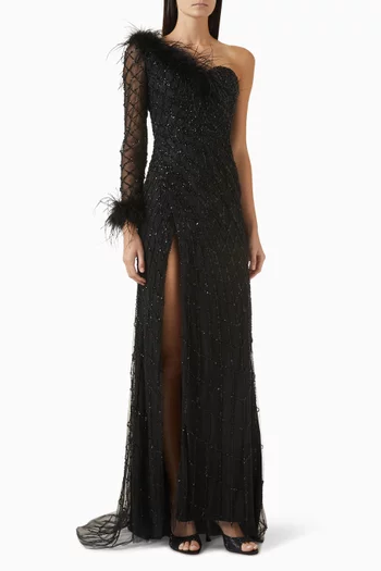 Embellished One-shoulder Gown in Tulle
