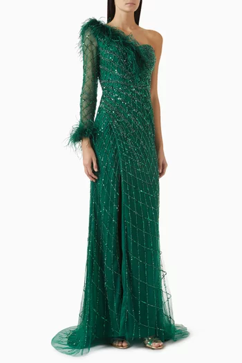 Embellished One-shoulder Gown in Tulle