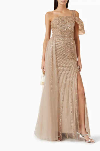 One-shoulder Embellished Gown in Tulle
