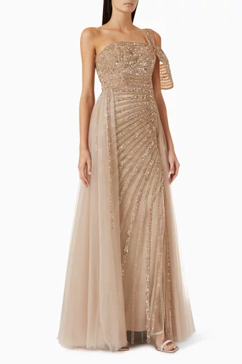 One-shoulder Embellished Gown in Tulle