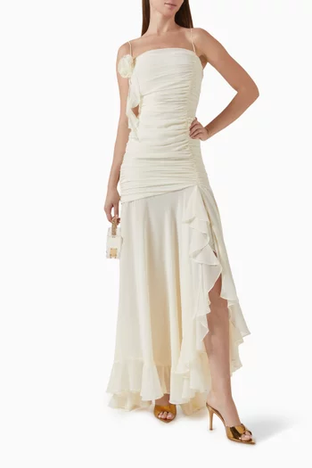 Rosado Ruched Maxi Dress in Chiffon