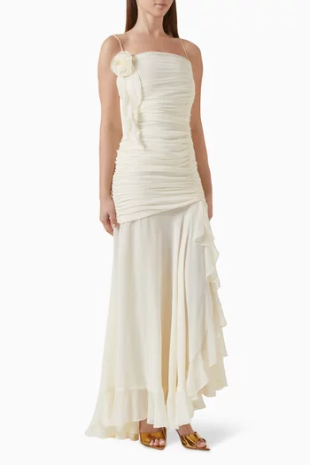 Rosado Ruched Maxi Dress in Chiffon