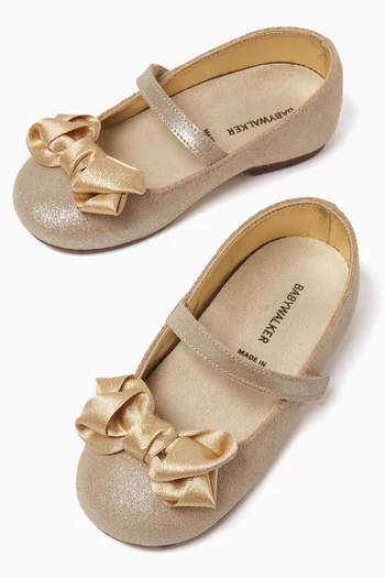Bow-embellished Ballerina Flats in Suede