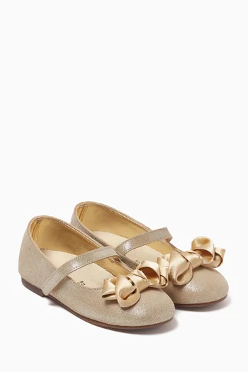 Bow-embellished Ballerina Flats in Suede