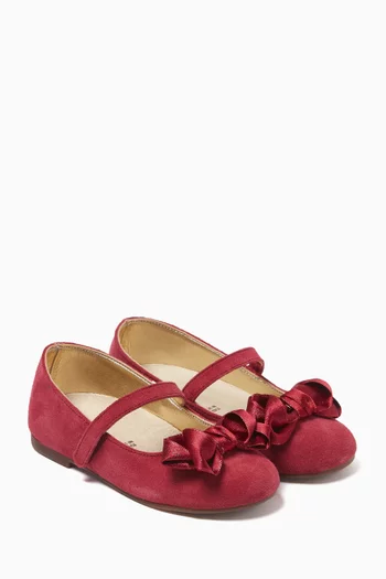 Bow-embellished Ballerina Flats in Suede