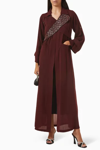 Embellished Trench Coat Abaya in Crepe