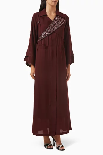 Embellished Trench Coat Abaya in Crepe