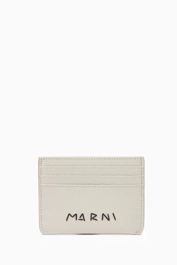 Logo-embroidered Card Case in Leather
